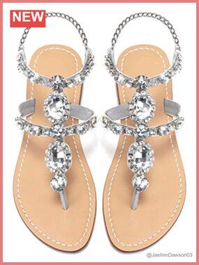 Rhinestone Gladiator Sandals Flat Wedding Sandals Gem Pearl Sparkling Bridal
